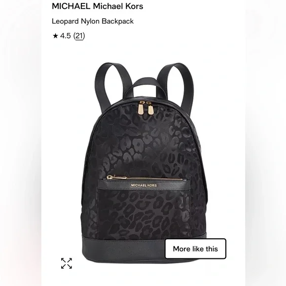 Michael Kors Leopard Gold Black Backpack ?MICHAEL KORS RHEA ZIP BLACK WHITE LOGO GOLD ANIMAL  main image 3